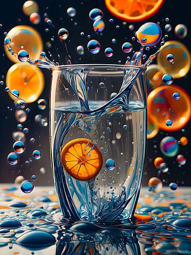 Verfrissende kunst met sinaasappel en water