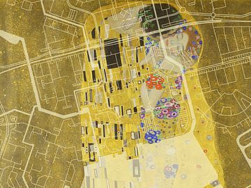 Kaart van Almere Centrum met de Kus van Gustav Klimt van Map Art Studio