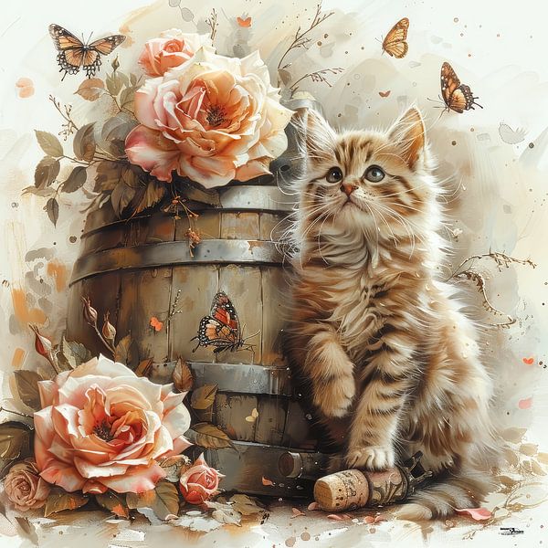 dogs-cats-birds-wine-barrel-butterflies-flowers by Gelissen Artworks