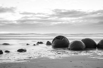 Sea landscape in New Zealand in black and white by Kirsten van der Zee
