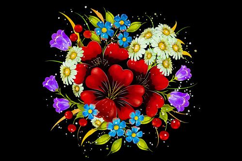 Flowery bouquet (art, black background)