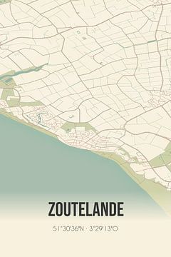 Vintage landkaart van Zoutelande (Zeeland) van Rezona