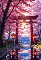 Torii Gate Cherry Blossom Sakura Mount Fuji Japan