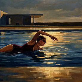 Sierlijke zwemmer in het licht van de ondergaande zon van Jan Keteleer