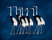 Chinese kraanvogel tegen de sterrennacht lucht van  van Gogh