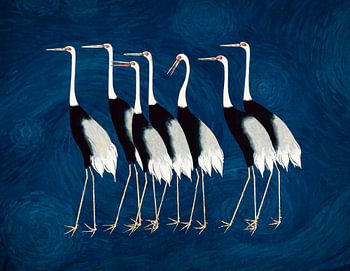 Chinese crane against the starry night sky by van Gogh