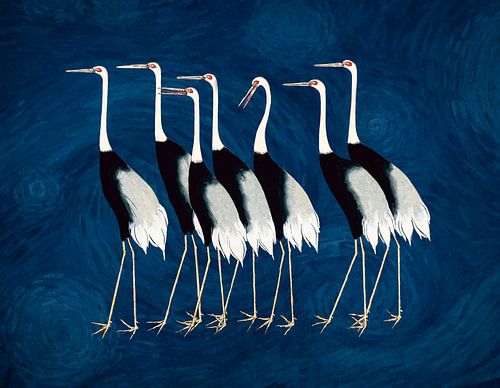 Grue chinoise sur fond de ciel étoilé par van Gogh