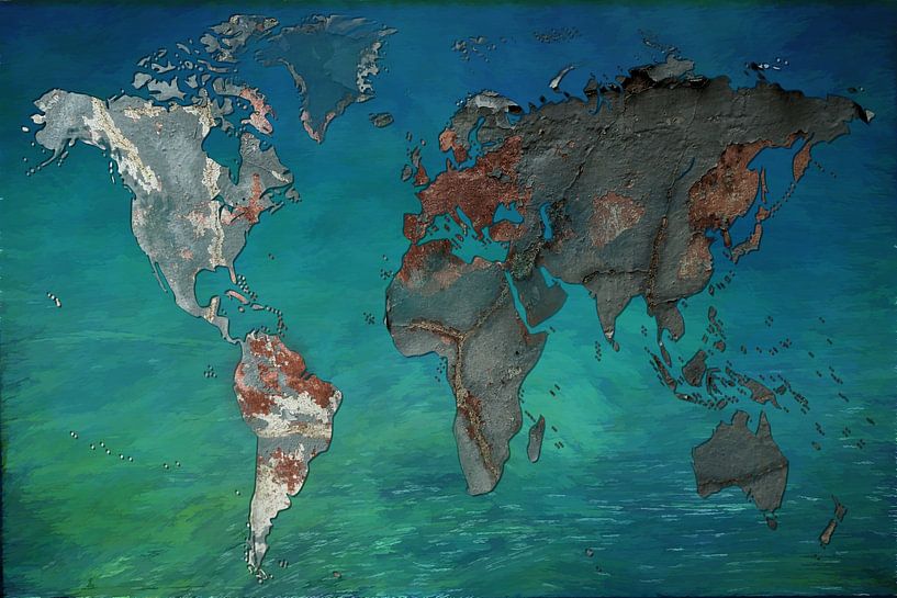 Carte du monde de la rouille et de la vieille peinture par Carla van Zomeren