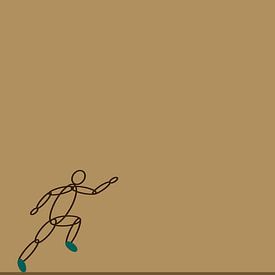 A minimalist illustration of a human figure in motion, rendered in a simple line drawing style against a light yellow background. by UMA Digital NL