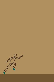 A minimalist illustration of a human figure in motion, rendered in a simple line drawing style against a light yellow background.