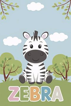 Schattige zebra voor kinderposter van Art & Soul Creations