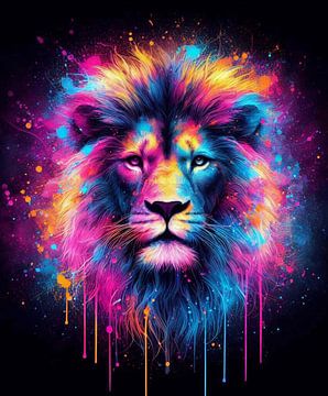Koning Leeuw in neon kleur. ( 1 ) van Ineke de Rijk