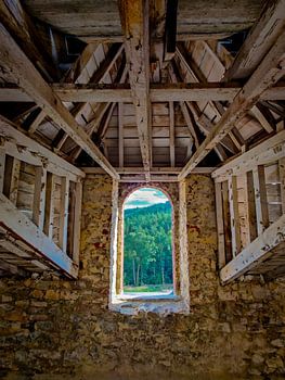 The view of the valley and part of the roof structure.