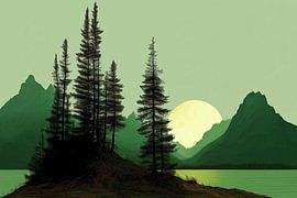 Abstrakte Landschaft mit Wald und Hügeln