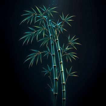 Digitale wanddecoratie ‘Bamboo Serenity’ | Futuristische botanische print | Luxe zen-woondecoratie