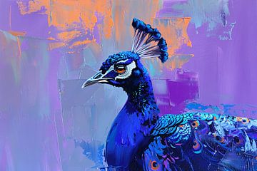 Schilderij van kleurrijke pauw in abstracte stijl van De Muurdecoratie