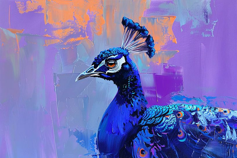 Schilderij van kleurrijke pauw in abstracte stijl van Art & Soul Creations