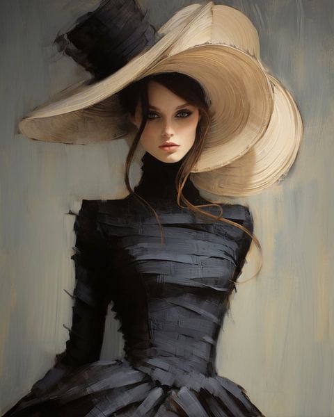 Modern portret in zwart en beige van Carla Van Iersel