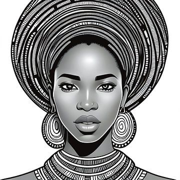 Afrikanische Frau, Illustration Porträt Schwarz und Weiß von All Africa