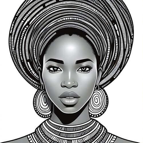 Afrikaanse Vrouw, Illustratie Portret Zwart Wit