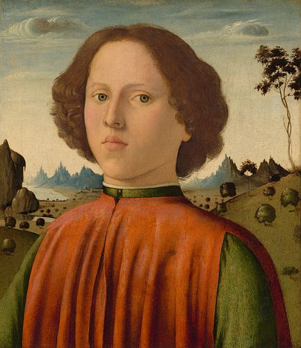 Portret van een jongen (ca. 1476-1480) door Biagio d'Antonio. Bruin, rood, groen, beige