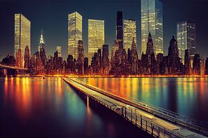 Skyline von New York City bei Nacht Wallpaper von Animaflora PicsStock