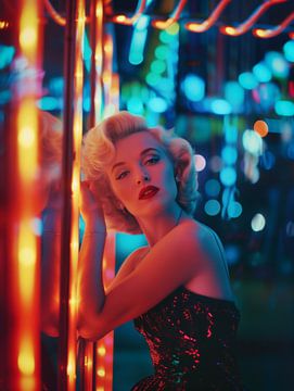 Marilyn Monroe in de neongloed van de nacht van Frank Daske | Foto & Design