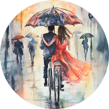 Verliefd fietsen in de regen van Poster Art Shop