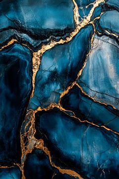 Elegant blauw marmeren oppervlak met goud van Poster Art Shop