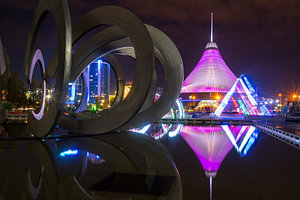 Khan Shatyr reflected at dusk in Astana