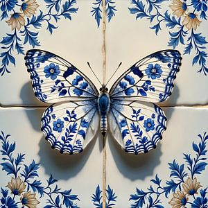 Delfts Blauwe Vlinder op Klassieke Tegels