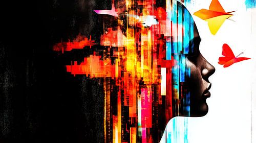 Vrouwenprofiel en vlinders