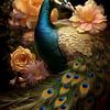 Majestueuze Pauw met Bloemenpracht van Emil Husstege