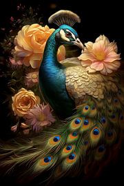 Majestätischer Pfau mit floraler Pracht