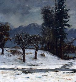 Sneeuw in landschap, Gustave Courbet, ca 1875 van Atelier Liesjes