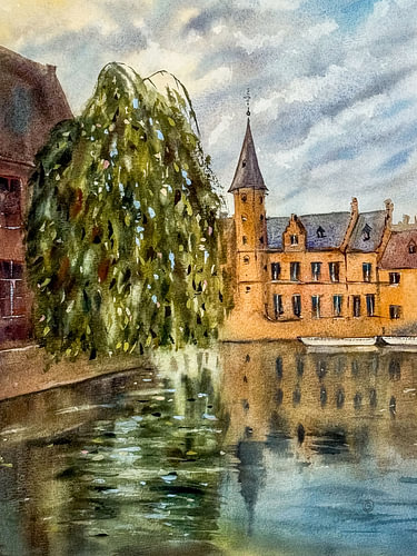 Blick auf den Kanal von der Nepomucenus-Brücke in Brügge aus