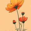Fleurs dans une simplicité illustrative Silence orange chaleureux sur Eva Lee