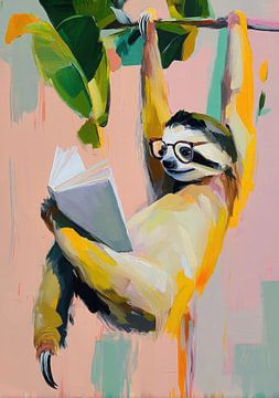 Un paresseux lit un livre sur une branche sur Niklas Maximilian