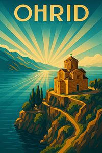 Ohrid Art Deco Travel Poster - Vintage Balkan Wandkunst