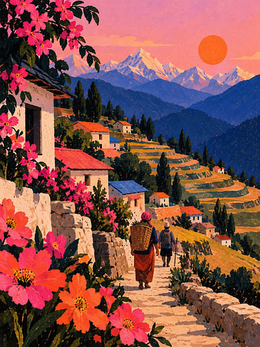 Bergdorf in Nepal – Terrassen im Himalaya