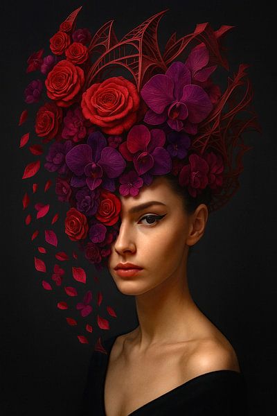 Portrait - Anemones and Roses in Shadow by Moonheart Artworks