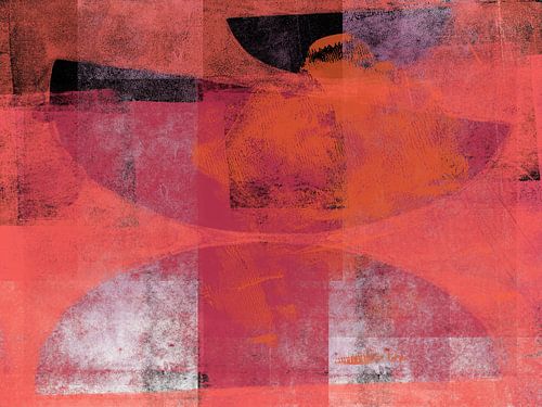 Balans. Moderne abstracte kunst in neon oranje, roze, paars, zwart en wit.