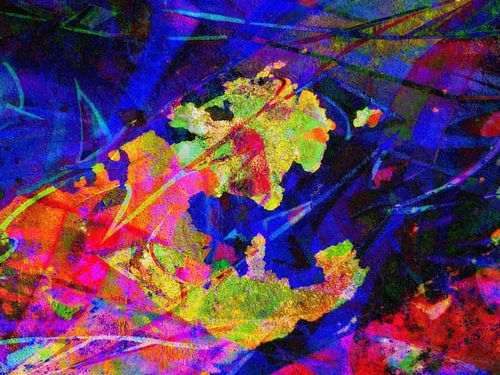 Art numérique moderne et abstrait en orange, jaune, bleu, violet