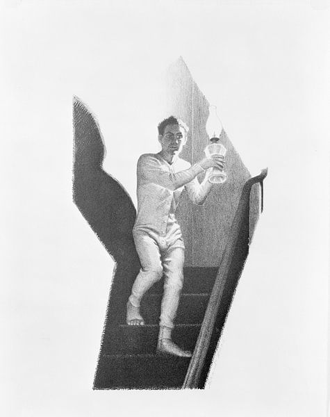 Grant Wood, De trap af, 1939 van Atelier Liesjes