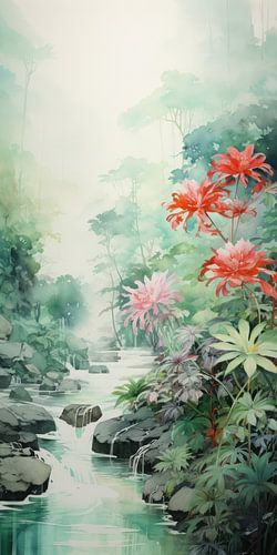 Heel mooi prachtig landschap met water en bergen in azië stijl