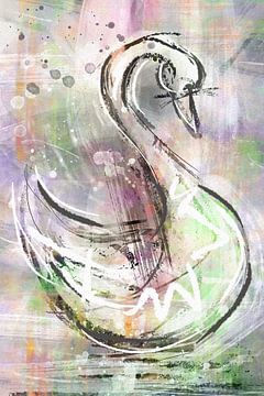 Abstracte zwaan in parelmoer tinten van Emiel de Lange