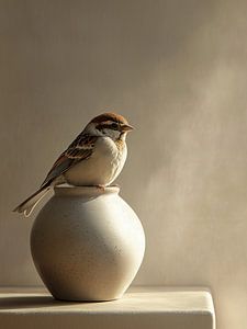 Spatz auf Steingut