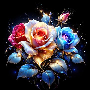 In de pracht van de koningin: rozen tussen gouden regen en symfonie van kleur - een bloemenode aan de gratie, sensualiteit en tijdloze schoonheid van de roos (2 van 3) van AidasignArt