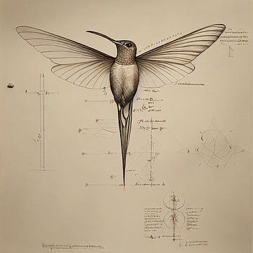 Technische illustratie van een kolibrie van Peter Damen