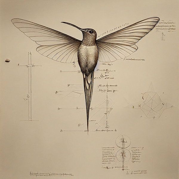 Illustration technique d'un colibri par Peter Damen